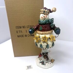 Christmas Bobble Snowman Figure By NC CAMERON & SONS Birch Bark 11" JOY Spring